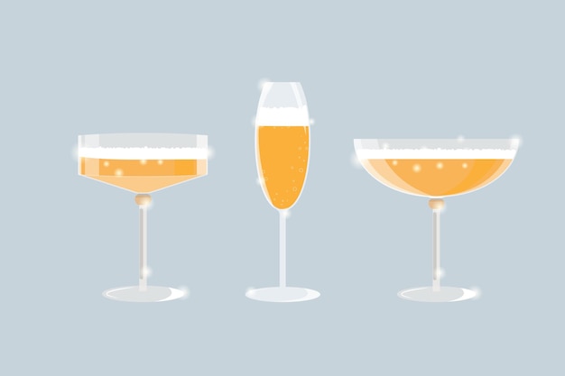 Set of Glasses of champagne isolated on transperent background