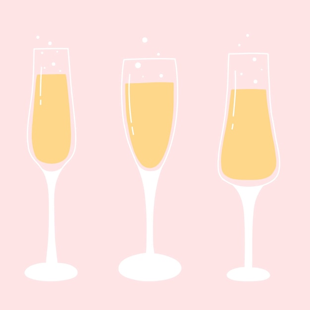 Set of glasses with champagne Vector illustration Collection of bubbling glasses of champagne Flat style