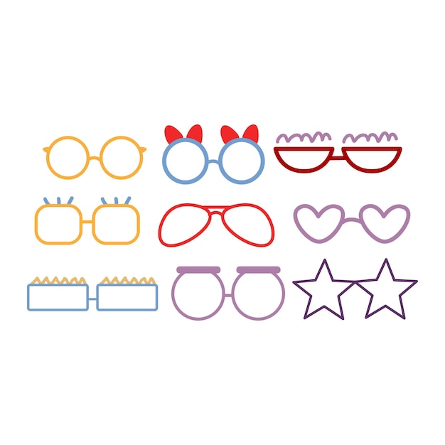 Vector a set of glasses with different designs including a star and a bow.