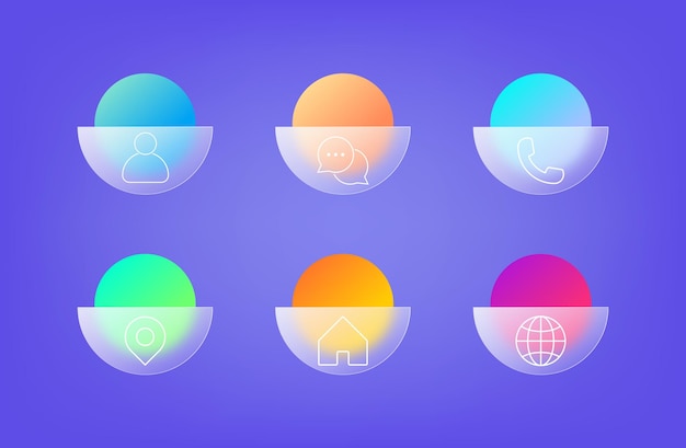 Vector set of glassmorphism contact icon elements