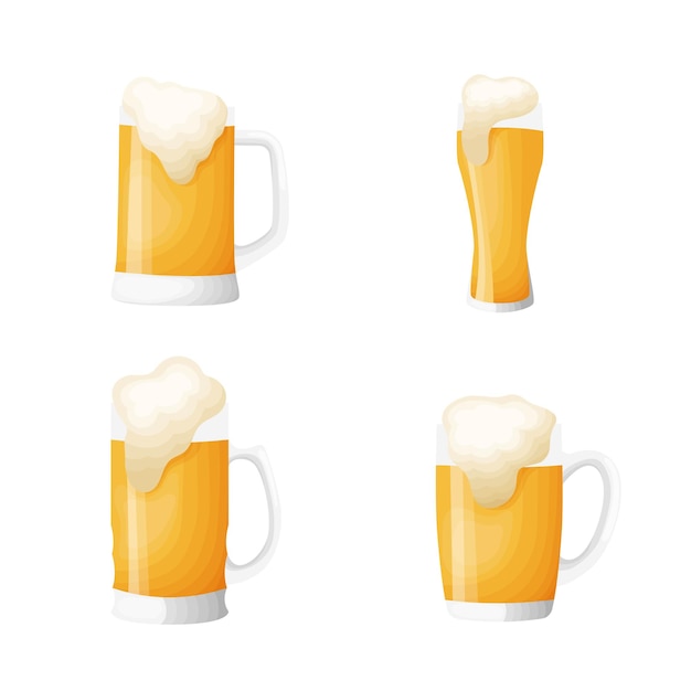 Set glazen bier, realistisch, vectorillustratie, op een witte achtergrond.