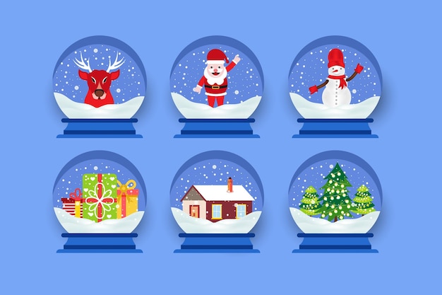 Set glazen sneeuwbol kerst decoratief ontwerp