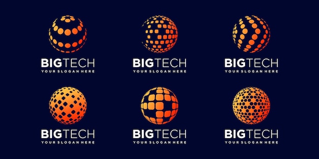 Set of global digital logo design vector template.