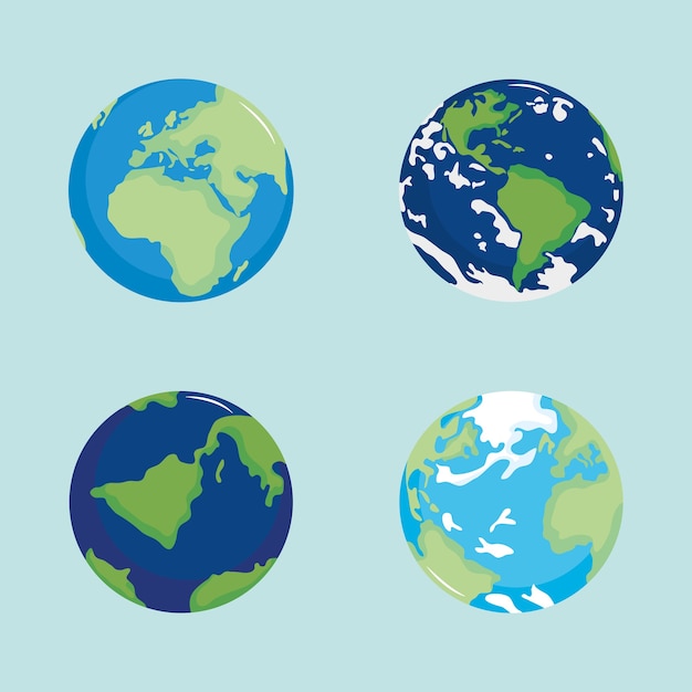 Set di illustrazione di geografia del pianeta mappa del mondo globale