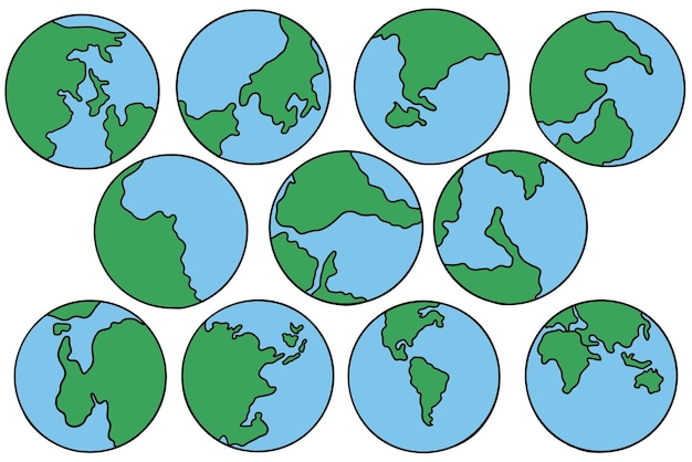 Set of globe doodle vector template