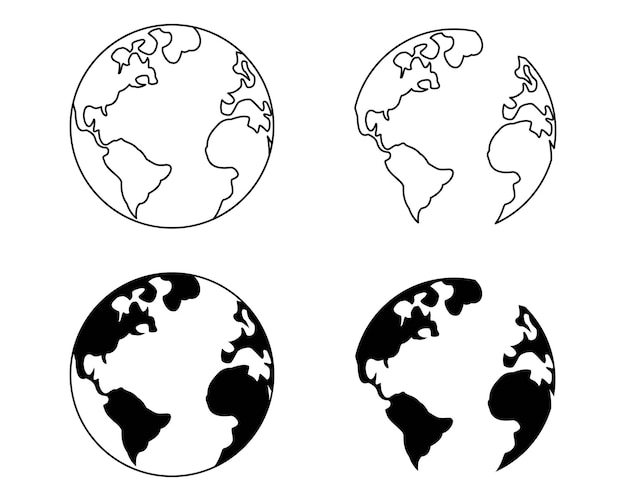 Set of globe earth icon set in line style