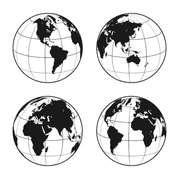 Vector set of globes in balck and white