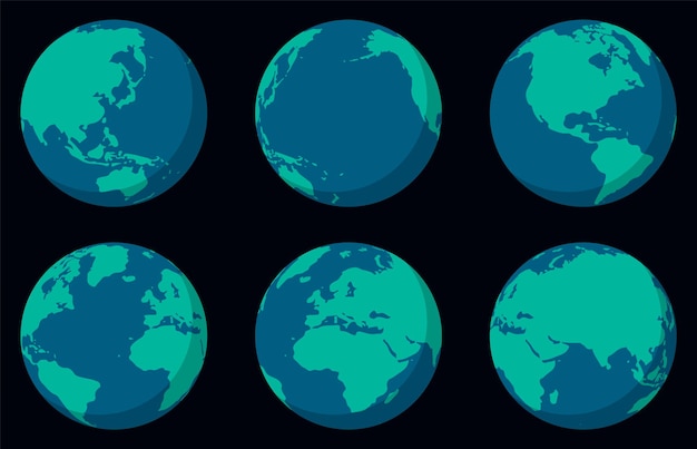 グローブ形状の地球世界地図の地球儀のセット ベクトル図