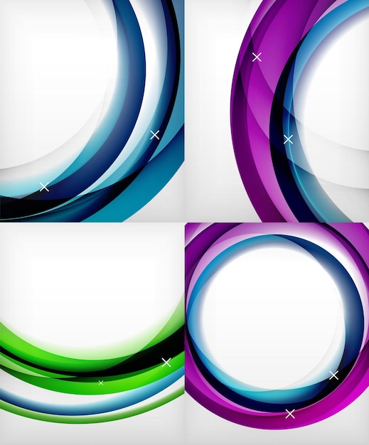 Set of glossy glass waves vector abstract backgrounds shiny light effects templates for web banner business or technology presentation background or elements vector illustration