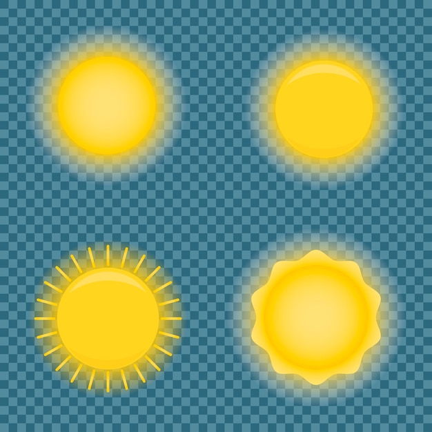 光沢のある太陽のアイコンのセット