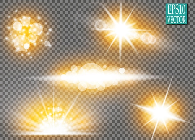 Set of glow light effect stars bursts with sparkles isolated on transparent background For illustration template art design banner for Christmas celebrate magic flash energy ray