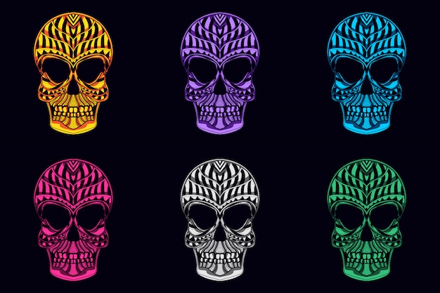 Vector set of glow skull from abstract pattern