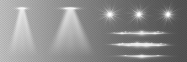 set of glowing isolated white transparent light effects lens flare explosion