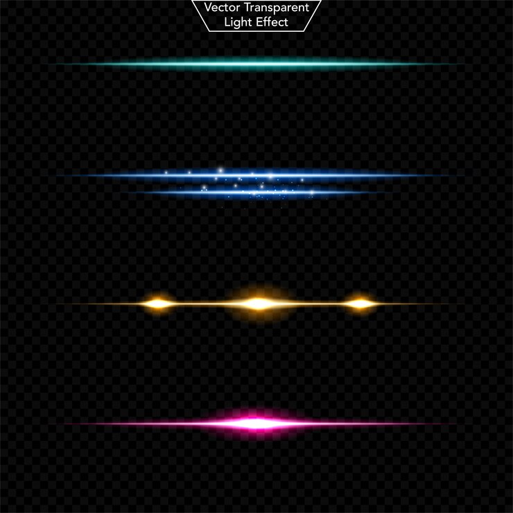 Set of glowing light effect on black transparent background