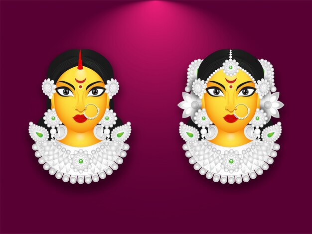 Set of goddess durga face illustration