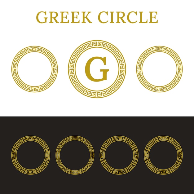 Set of Gold Ancient Greek Circle Seamless Pattern