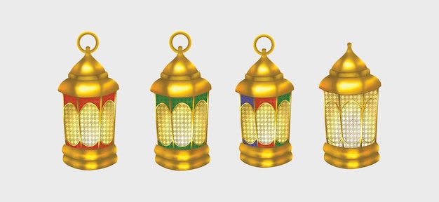 Vettore un set di lanterne sospese arabe dorate