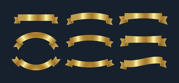 Vector set of gold banner label ribbons elements