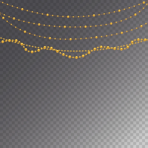 Vector set of gold beads and gold chains.