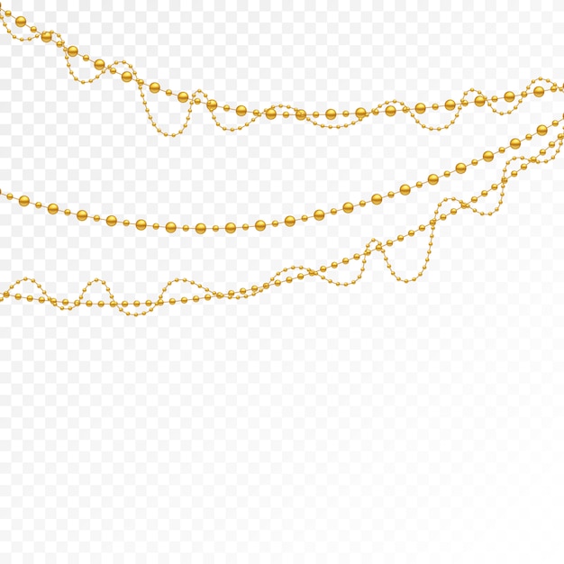 Vector set of gold beads and gold chains.