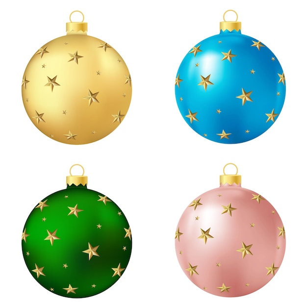 Vector set of gold blue green and beige christmas tree toy or ball