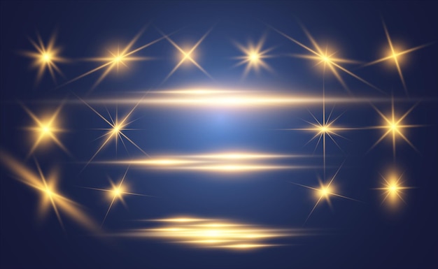 Set of gold bright beautiful stars Light effect Bright Star Beautiful light for illustration