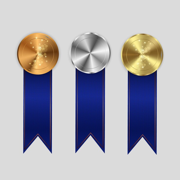 Vector set of gold bronze and silver award medals isolated on transparent background vector illustration
