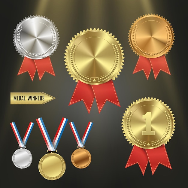 Set of gold, bronze and silver. award medals isolated on transparent background.