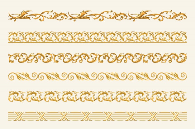 Vector set of gold chains and ropes isolated on white background.