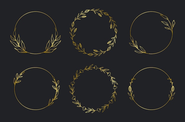 A set of gold circle floral frames or floral border