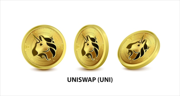 Set of Gold coin Uniswap UNI Digital currency Cryptocurrency blockchain Symbol of modern money