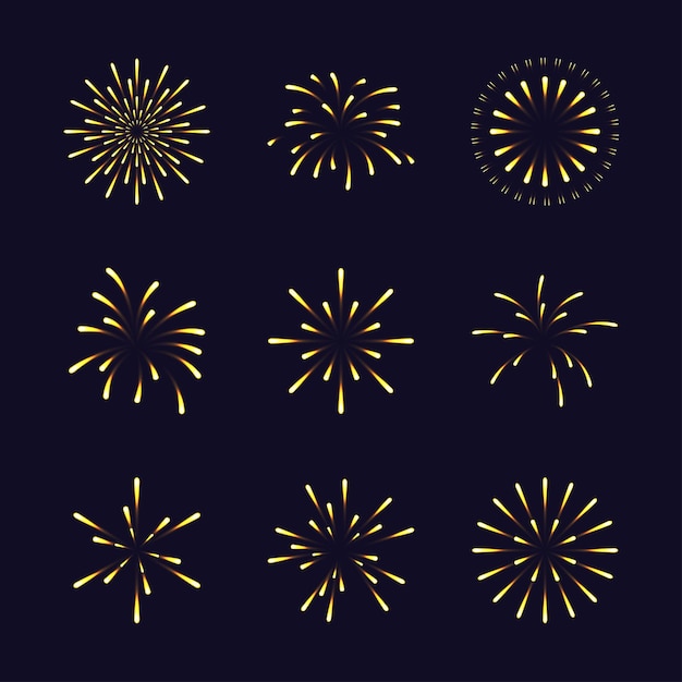 Set of gold color fireworks