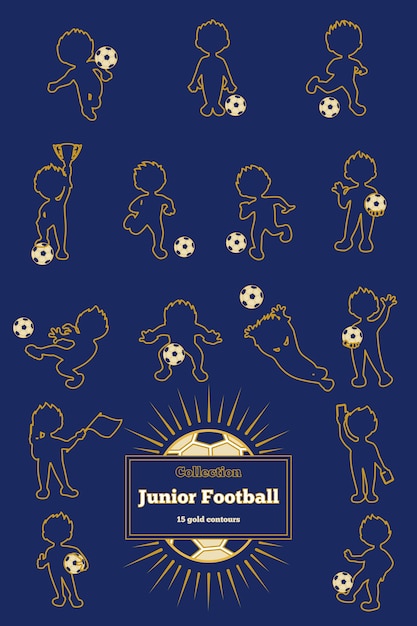 Set of gold contours of boys football players. 