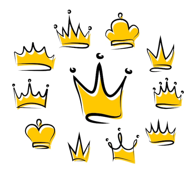 Set of gold crowns hand drawn crowns