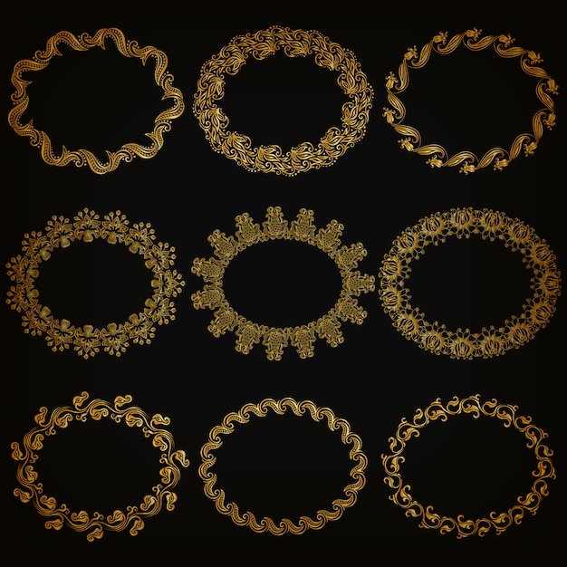 set of gold decorative ornamental borders, frame