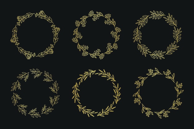 Set of gold Floral frame Luxury circle frame border floral ornament