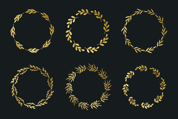 Vector set of gold floral frame luxury circle frame border floral ornament