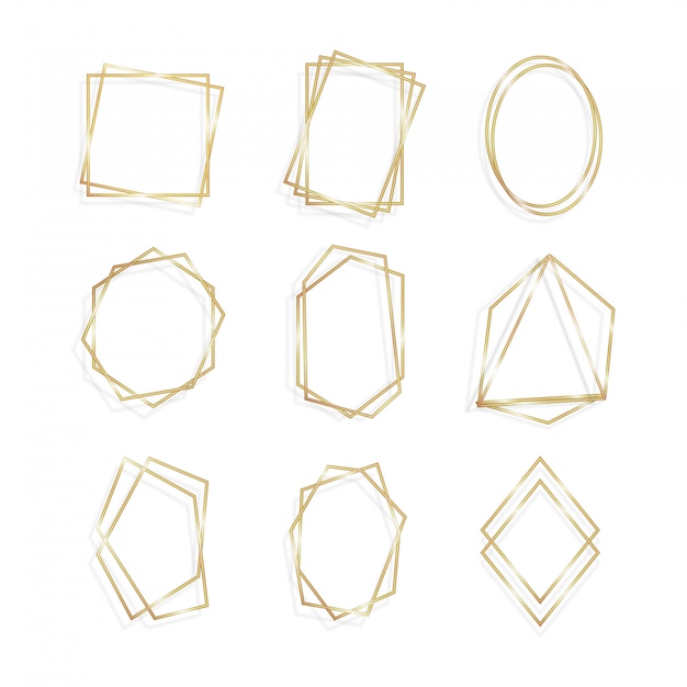 Vector set gold of geometrical frame polyhedron line art