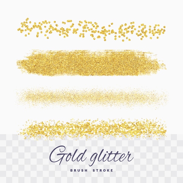 Vector set of gold glitter brush stroke