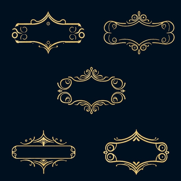 Vector set of gold glitter vintage frame golden luxury frame