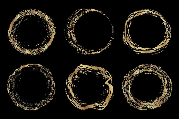 Set of  gold glittery circle frames on black background