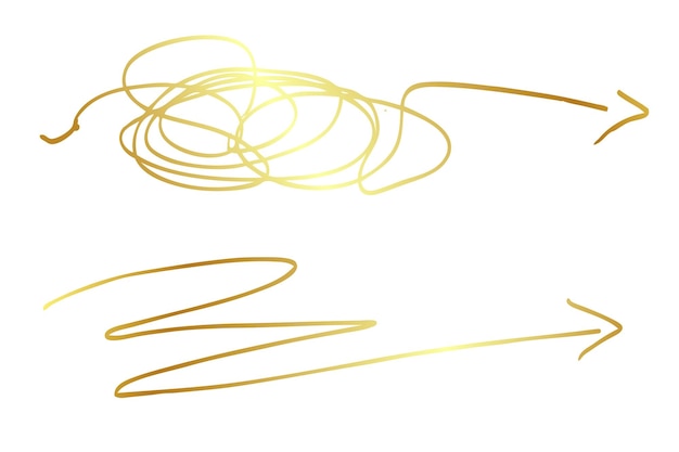 Set gold golden simple vector complicated way to destinantion sketch curl arrow single one line art continuous