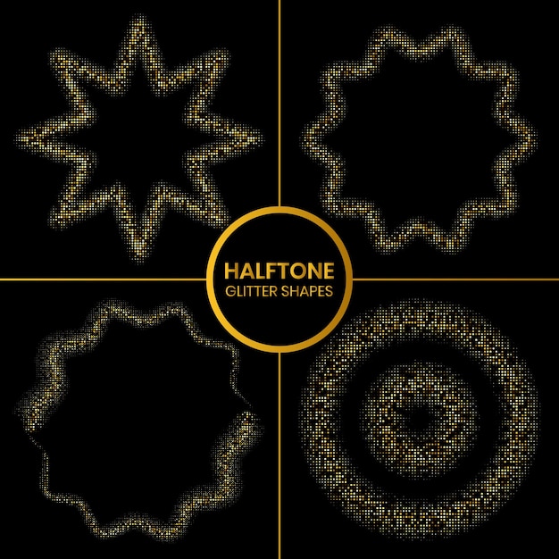 A set of gold halftone glitter different shapes vector