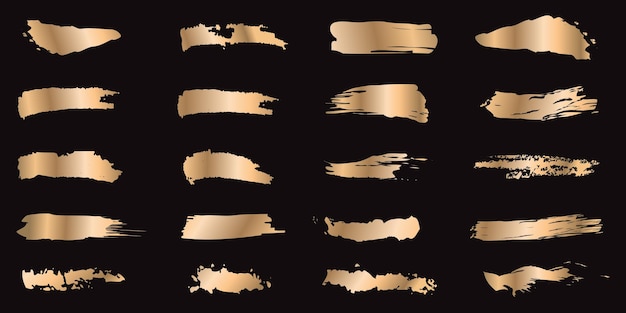 Set of gold ink strokes isolated