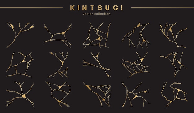 set of gold kintsugi patterns