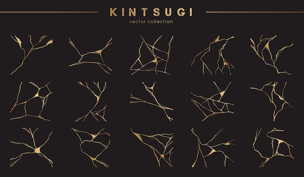 Set of gold kintsugi patterns