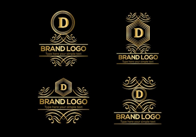 A set of gold logos for a brand.