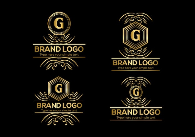 Vector a set of gold logos for a company.