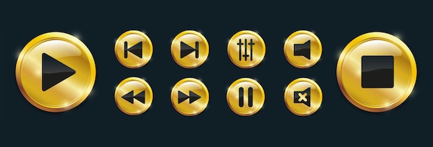 Vector set gold media player icon for your design vector image