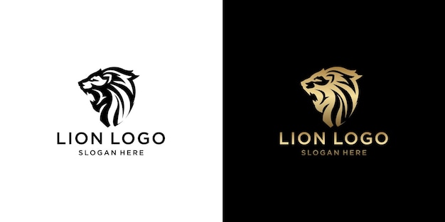 Set of gold monogram lion logo design